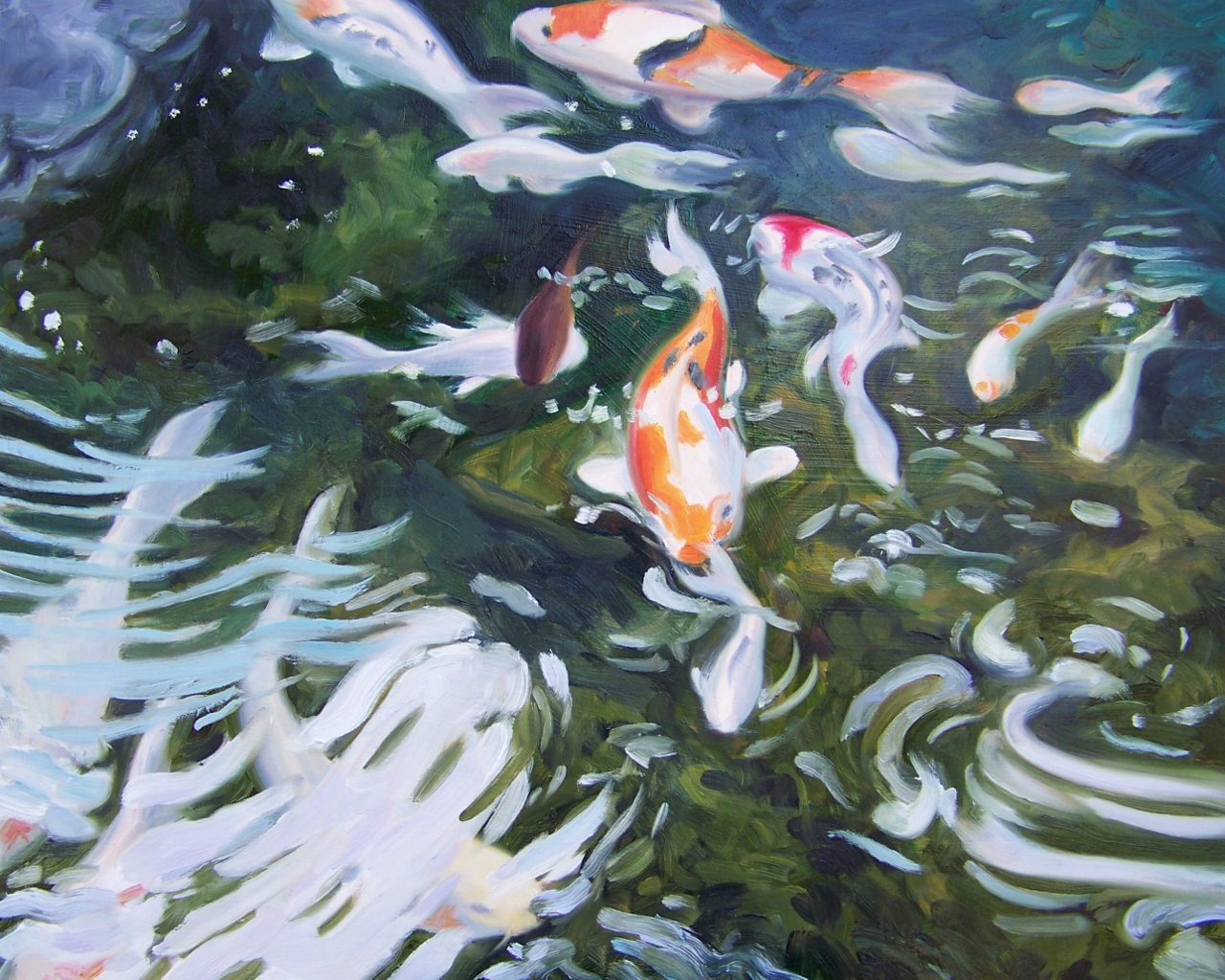 Koi pond oil on board
